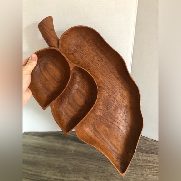 Vtg MCM Hand Carved Leaf Shaped Dish - Picture 6 of 16